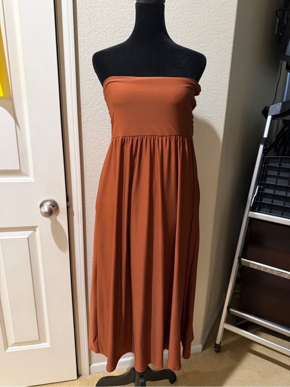 24 Seven  Strapless Rust Midi Dress